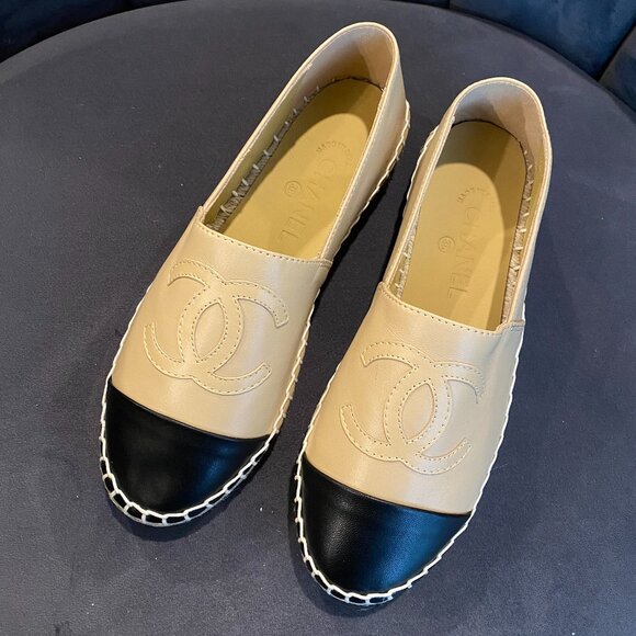 Chanel Beige/Black Lambskin Espadrilles - Picture 2 of 8